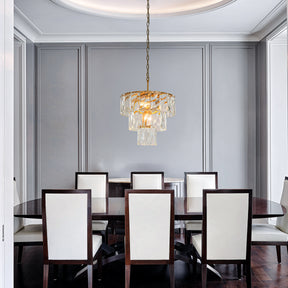 18'' 4-Light Mid-Century Modern Glam Antique Gold Crystal Tiered Chandelier Luxury Ceiling Hanging light For Dining Room Living Room