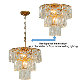 18'' 4-Light Mid-Century Modern Glam Antique Gold Crystal Tiered Chandelier Luxury Ceiling Hanging light For Dining Room Living Room