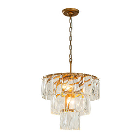 18'' 4-Light Mid-Century Modern Glam Antique Gold Crystal Tiered Chandelier Luxury Ceiling Hanging light For Dining Room Living Room