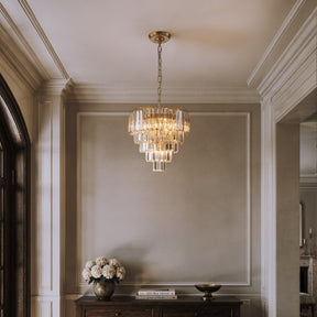 14 in. Crystal Chandelier Ceiling Light Fixture Warm Brass Metal Frame for Dining Room Entryway Indoor Hanging Light