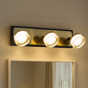 W19" 3-Light Modern Integrated LED Bathroom Vanity Light in Black and Brass Finish with White Acrylic Shade Contemporary Adjustable Head Wall Sconce