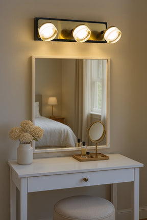 W19" 3-Light Modern Integrated LED Bathroom Vanity Light in Black and Brass Finish with White Acrylic Shade Contemporary Adjustable Head Wall Sconce