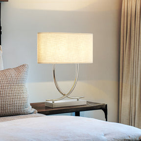 2-Light 24'' Modern Elegant Polished Nickel Minimalist Stainless Steel Table Lamp With Ivory Fabric Shade For Entryway Living Room Bedside