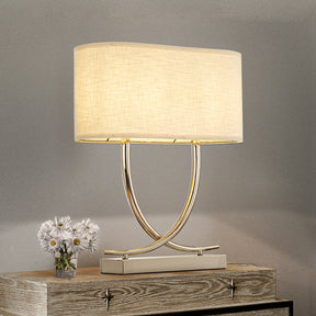 2-Light 24'' Modern Elegant Polished Nickel Minimalist Stainless Steel Table Lamp With Ivory Fabric Shade For Entryway Living Room Bedside