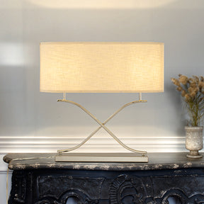 2-Light 24'' Modern Elegant Polished Nickel Minimalist Stainless Steel Table Lamp With Ivory Fabric Shade For Entryway Living Room Bedside