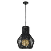 1-Light Modern Black Hand-Woven Rattan Chandelier Bubble Trasitional Cylinder Medium Natura Pendant Light For Dining Room Bedroom