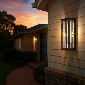 1 Light H12 in. Modern Matte Black Outdoor Wall Light with Dusk-to-Dawn Sensor Simplicity Exterior Wall Sconce with Clear Glass Shade for Porch Garden