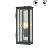 1 Light H12 in. Modern Matte Black Outdoor Wall Light with Dusk-to-Dawn Sensor Simplicity Exterior Wall Sconce with Clear Glass Shade for Porch Garden
