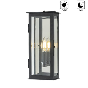1 Light H12 in. Modern Matte Black Outdoor Wall Light with Dusk-to-Dawn Sensor Simplicity Exterior Wall Sconce with Clear Glass Shade for Porch Garden