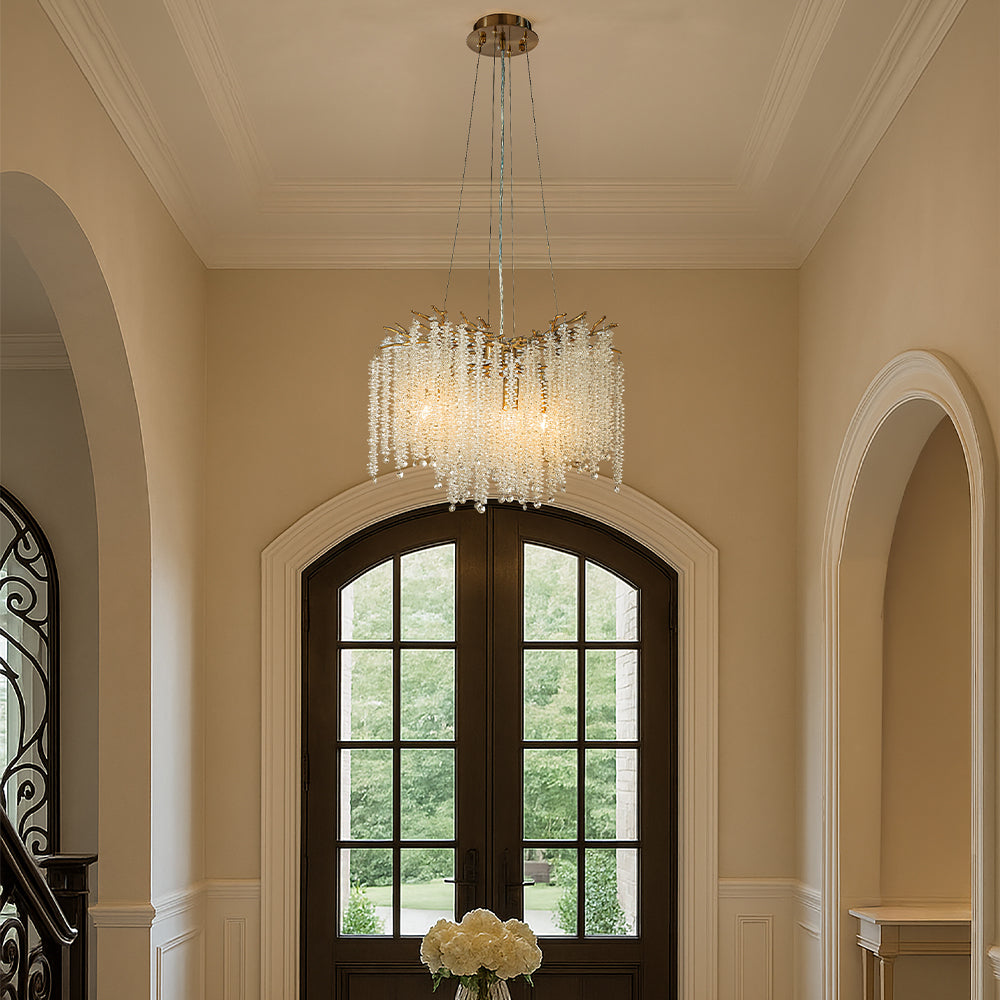 20'' Modern Glam Crystal Chandelier Antique Brass Branch Style 4-Light Pendant Ceiling Light for Dining Room Bedroom Living Room Entryway