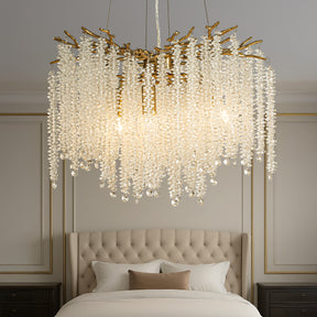 20'' Modern Glam Crystal Chandelier Antique Brass Branch Style 4-Light Pendant Ceiling Light for Dining Room Bedroom Living Room Entryway