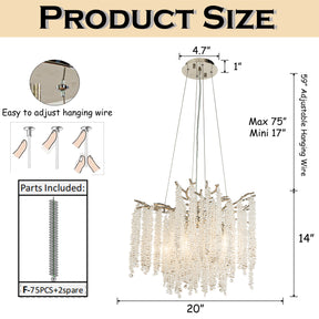 20'' Modern Glam Crystal Chandelier Polished Nickel Branch Style 4-Light Pendant Ceiling Light for Dining Room Bedroom Living Room Entryway