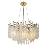 25'' Modern Glam Crystal Chandelier Antique Brass Branch Style 6-Light Pendant Ceiling Light for Dining Room Bedroom Living Room Entryway