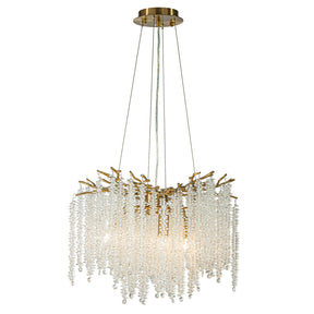 20'' Modern Glam Crystal Chandelier Antique Brass Branch Style 4-Light Pendant Ceiling Light for Dining Room Bedroom Living Room Entryway