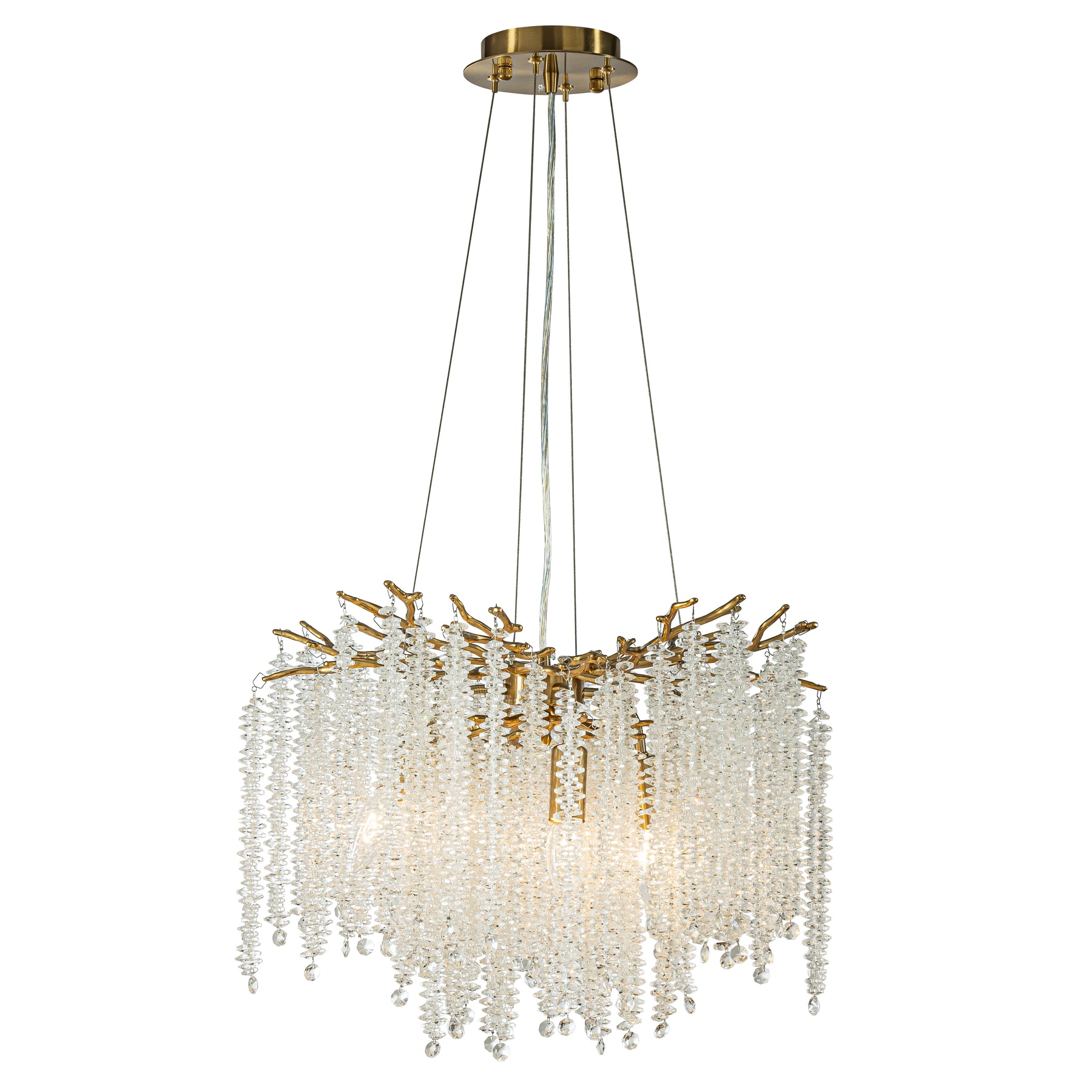 20'' Modern Glam Crystal Chandelier Antique Brass Branch Style 4-Light Pendant Ceiling Light for Dining Room Bedroom Living Room Entryway