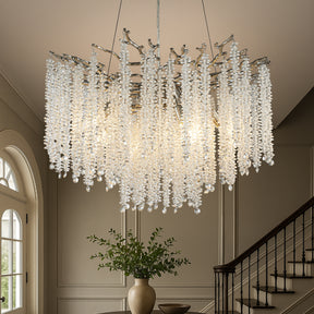 25'' Modern Glam Crystal Chandelier Polished Nickel Branch Style 6-Light Pendant Ceiling Light for Dining Room Bedroom Living Room Entryway