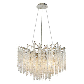 25'' Modern Glam Crystal Chandelier Polished Nickel Branch Style 6-Light Pendant Ceiling Light for Dining Room Bedroom Living Room Entryway