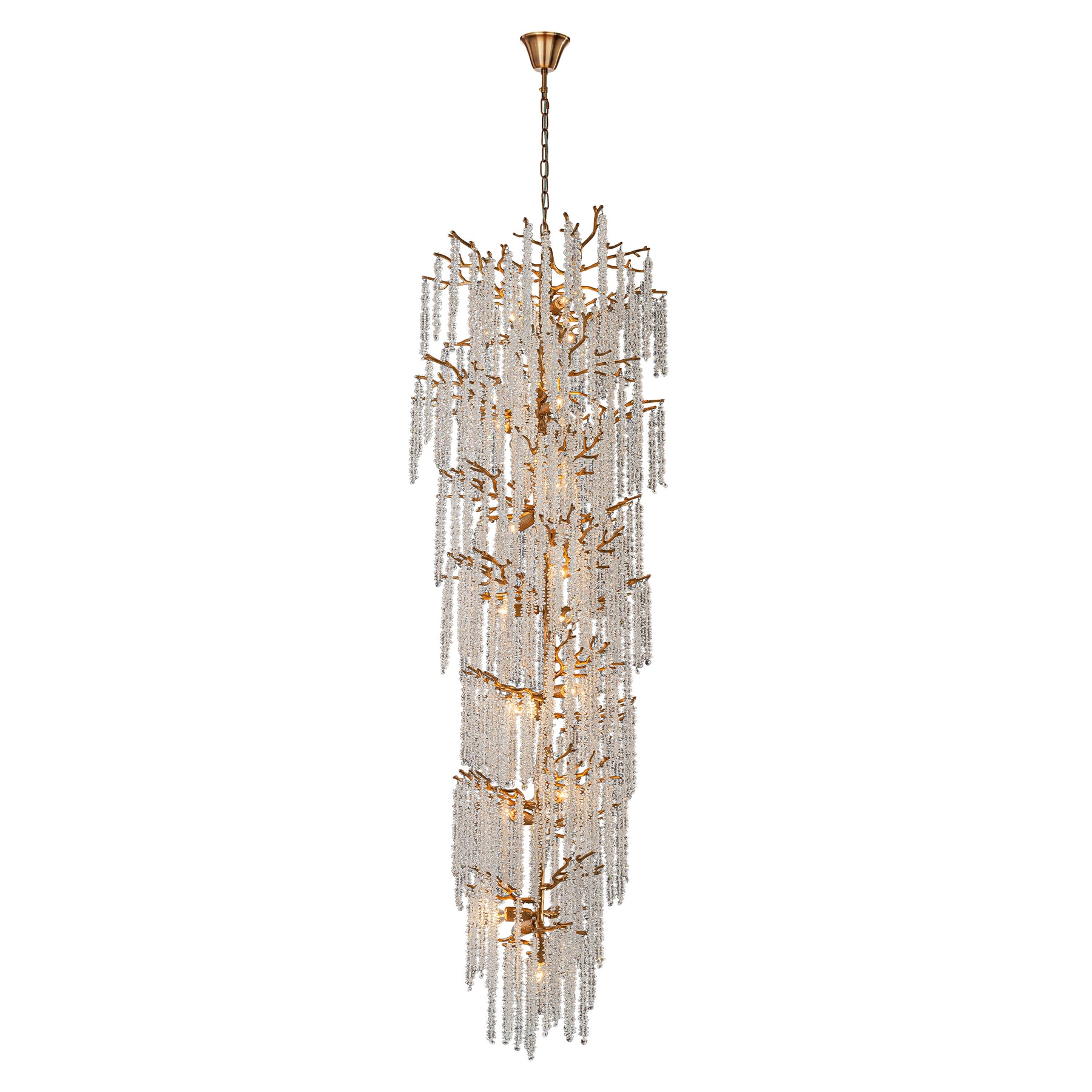 24'' W x 156'' H 21-Light Tree Branch Glass Chandelier in Antique Brass with Clear Glass for Foyers, Staircases, and Tall Ceilings