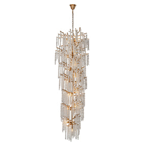 24'' W x 156'' H 21-Light Tree Branch Glass Chandelier in Antique Brass with Clear Glass for Foyers, Staircases, and Tall Ceilings