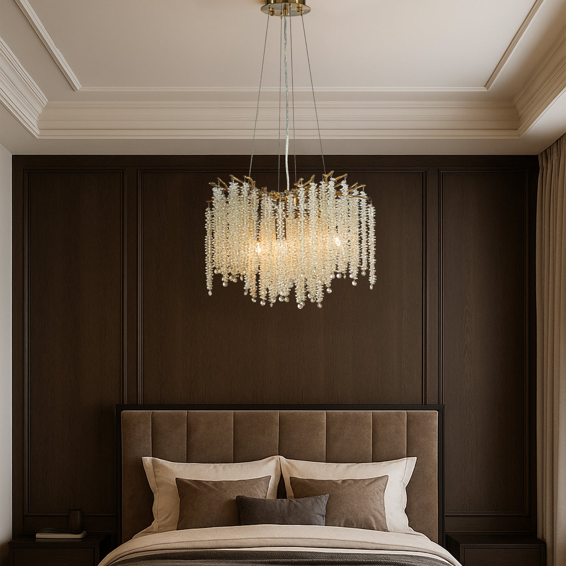 20'' Modern Glam Crystal Chandelier Antique Brass Branch Style 4-Light Pendant Ceiling Light for Dining Room Bedroom Living Room Entryway