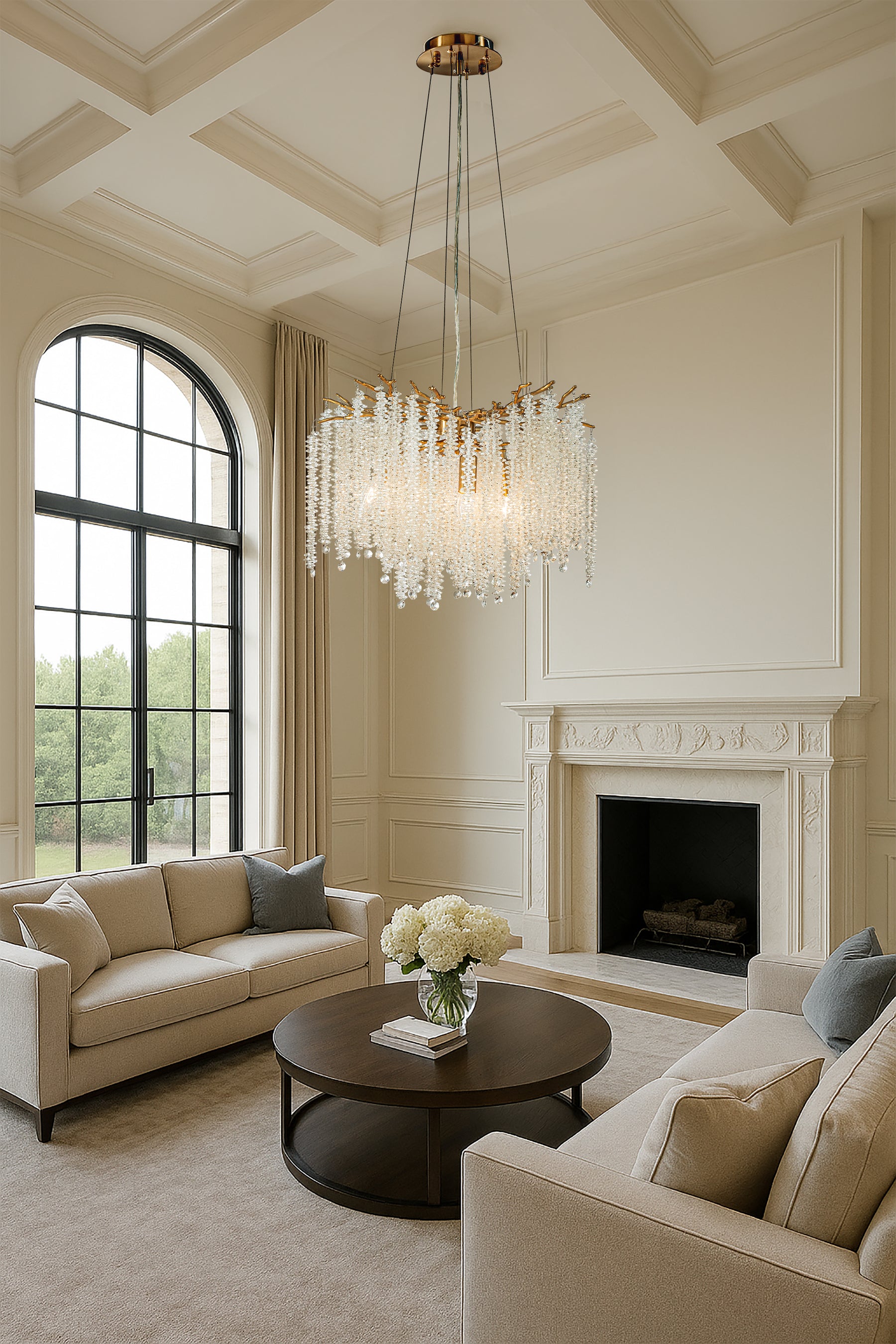 20'' Modern Glam Crystal Chandelier Antique Brass Branch Style 4-Light Pendant Ceiling Light for Dining Room Bedroom Living Room Entryway