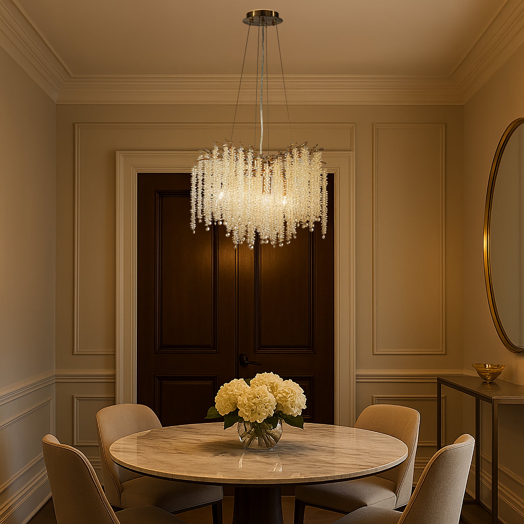 OpenBox 20" Modern Glam Crystal Chandelier Antique Brass Branch Style 4-Light Pendant Ceiling Light
