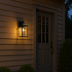 1 Light H16 in. Farmhouse Outdoor Wall Lantern wiht Motion Sensor in Matte Black Modern Exterior Wall Sconce with Clear Glass for Porch Courtyard