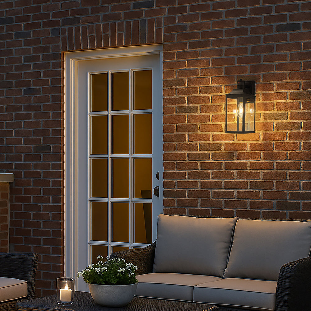 1 Light H16 in. Farmhouse Outdoor Wall Lantern wiht Motion Sensor in Matte Black Modern Exterior Wall Sconce with Clear Glass for Porch Courtyard