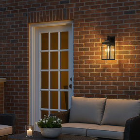1 Light H16 in. Farmhouse Outdoor Wall Lantern wiht Motion Sensor in Matte Black Modern Exterior Wall Sconce with Clear Glass for Porch Courtyard