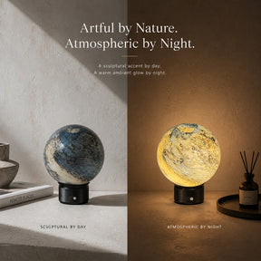 Hand-Blown Cosmic Blue Glass Globe Cordless Rechargeable Table Lamp with Flicker-Free LED 3-Level Dimmable and Long-Lasting Battery Bedside Lamp