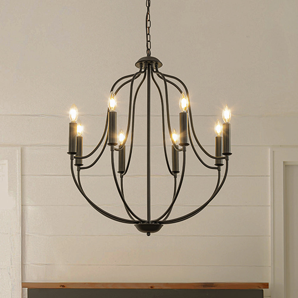 OpenBox 26'' 8-Light Modern Matt Black Classic Candelabra Chandelier Farmhouse Candle Pendant Light