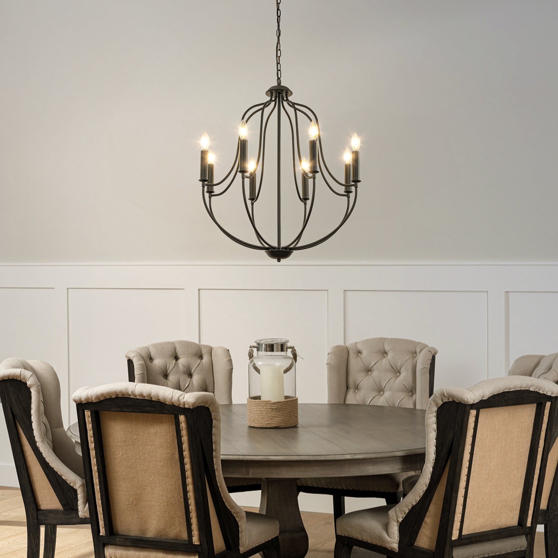 OpenBox 26'' 8-Light Modern Matt Black Classic Candelabra Chandelier Farmhouse Candle Pendant Light