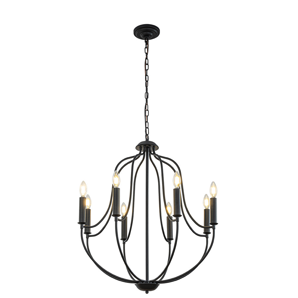 OpenBox 26'' 8-Light Modern Matt Black Classic Candelabra Chandelier Farmhouse Candle Pendant Light
