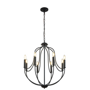 OpenBox 26'' 8-Light Modern Matt Black Classic Candelabra Chandelier Farmhouse Candle Pendant Light