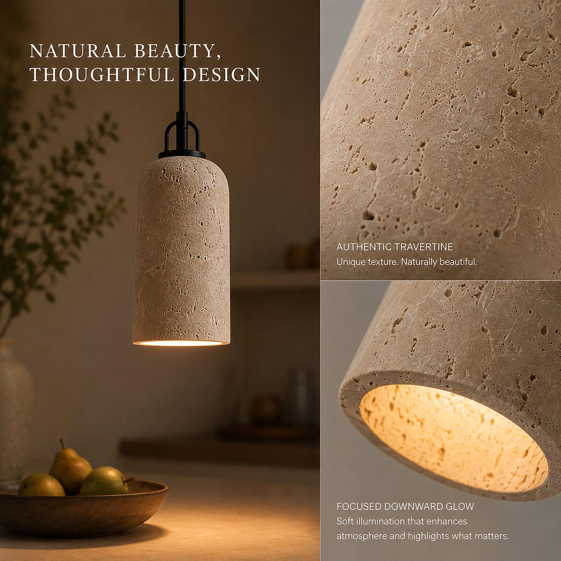1-Light 5'' Modern Farmhouse Natural Travetine Single Pendant Light Co