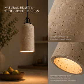1-Light 5'' Modern Farmhouse Natural Travetine Single Pendant Light Coastal Cylinder Hanging Light For Bedroom and Dining Room