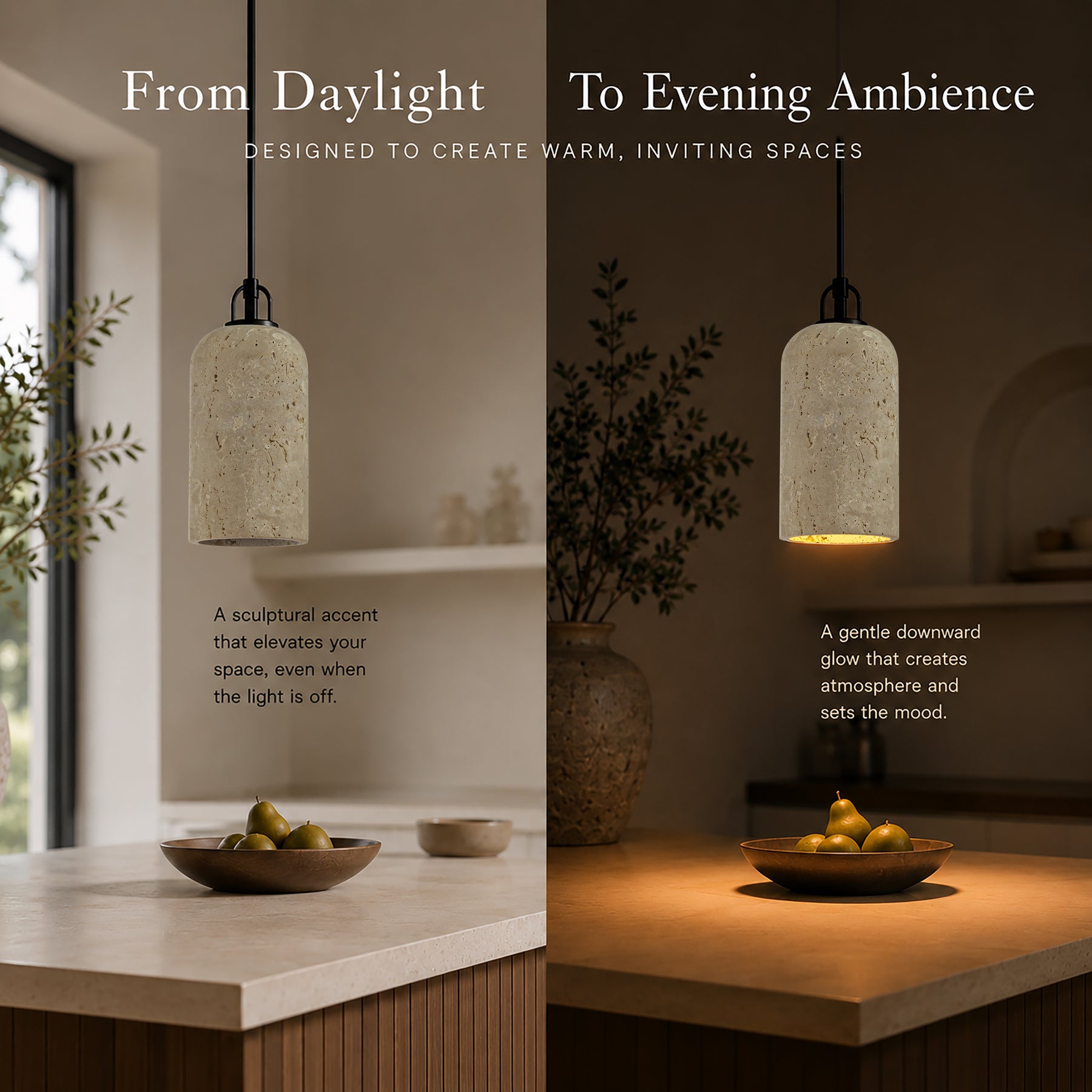 1-Light 5'' Modern Farmhouse Natural Travetine Single Pendant Light Co