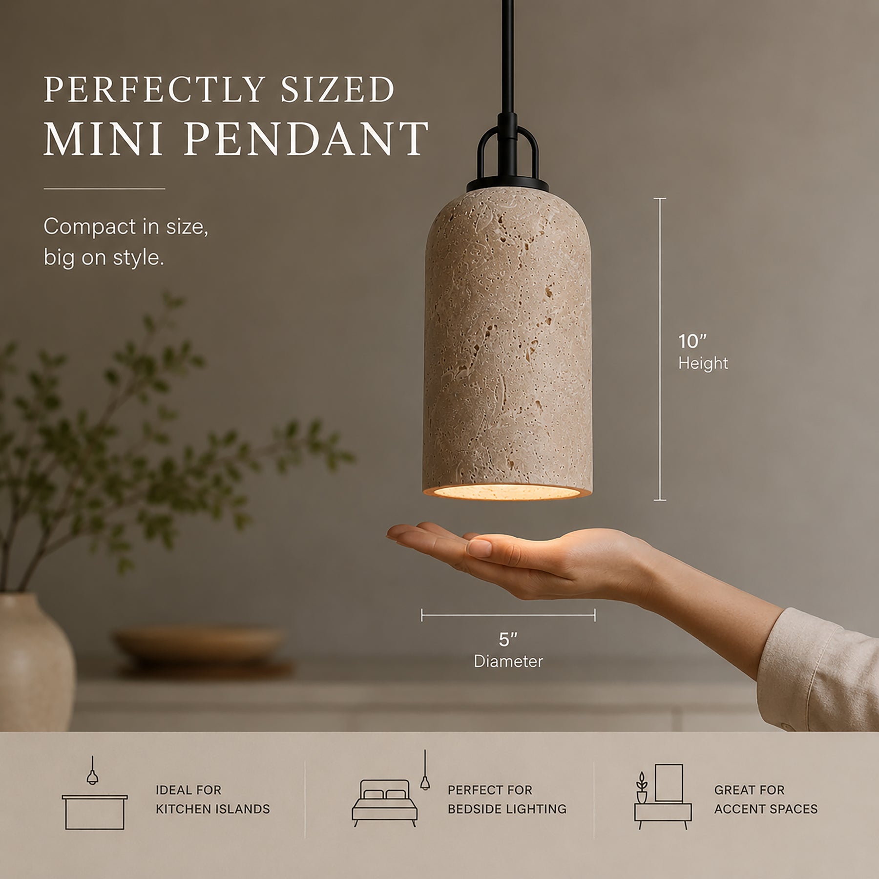 1-Light 5'' Modern Farmhouse Natural Travetine Single Pendant Light Co