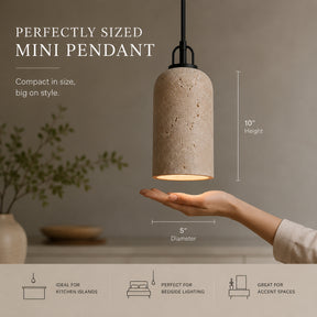 1-Light 5'' Modern Farmhouse Natural Travetine Single Pendant Light Coastal Cylinder Hanging Light For Bedroom and Dining Room