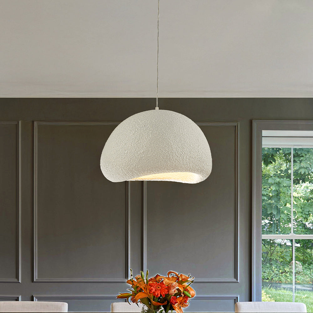 1 Lights W20in Modern Dome Pendant Light Single Modern White Chandelier for Dining Room Industrial Concrete Shade Hanging Light