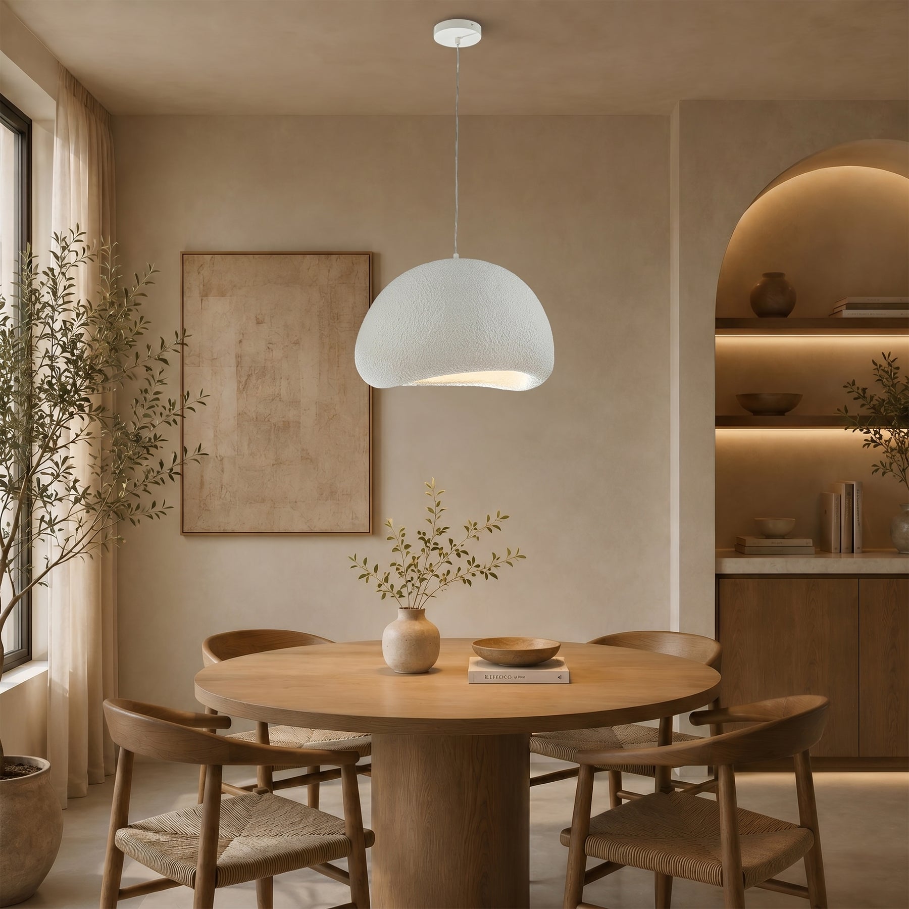 1 Lights W20in Modern Dome Pendant Light Single Modern White Chandelier for Dining Room Industrial Concrete Shade Hanging Light
