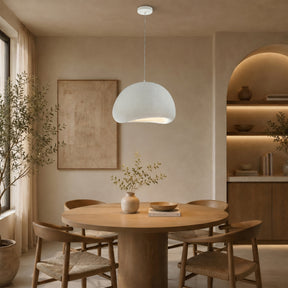 1 Lights W20in Modern Dome Pendant Light Single Modern White Chandelier for Dining Room Industrial Concrete Shade Hanging Light