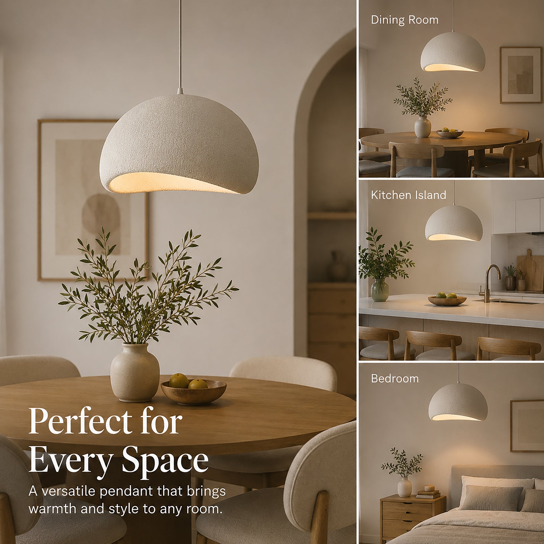 1 Lights W20in Modern Dome Pendant Light Single Modern White Chandelier for Dining Room Industrial Concrete Shade Hanging Light