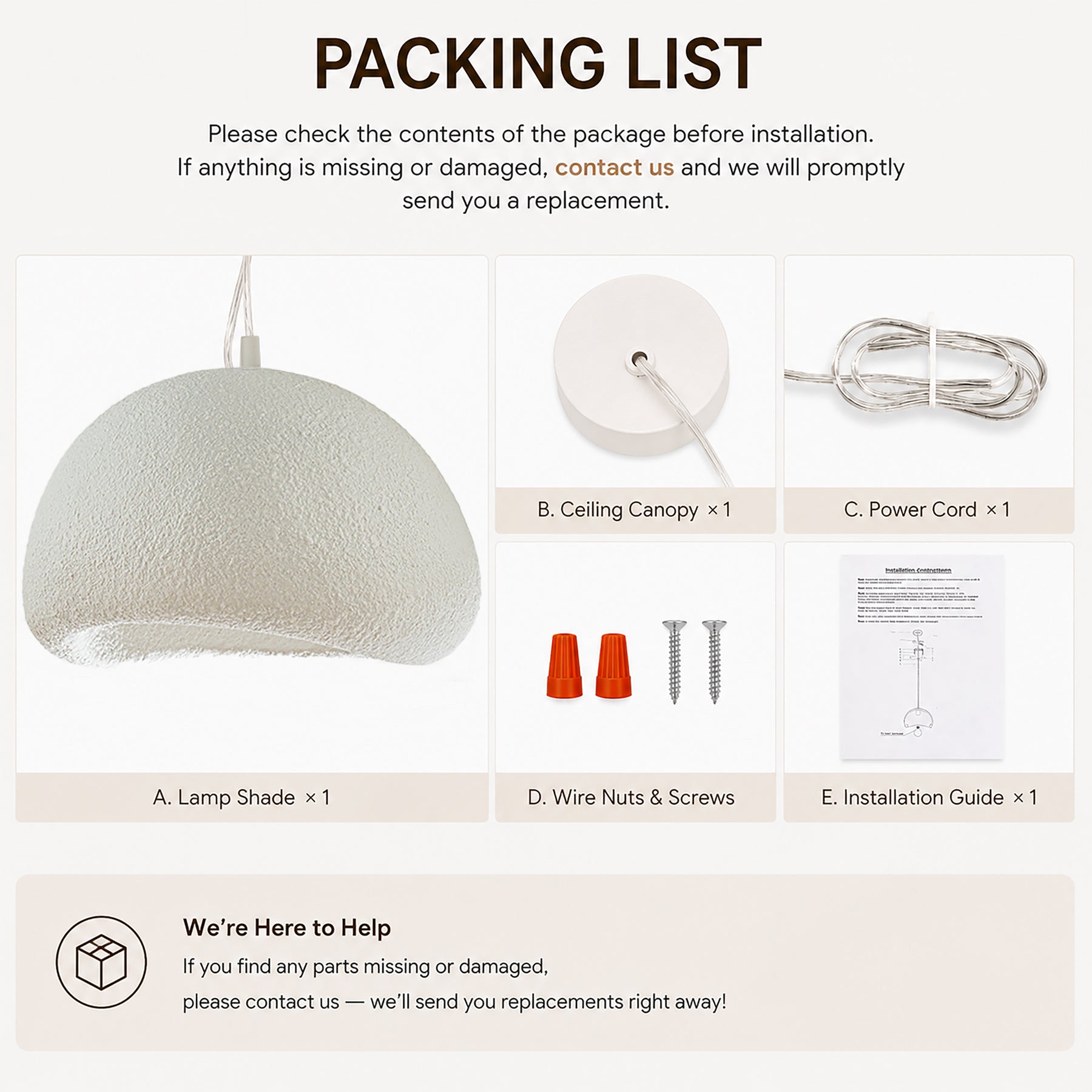 1 Lights W20in Modern Dome Pendant Light Single Modern White Chandelier for Dining Room Industrial Concrete Shade Hanging Light