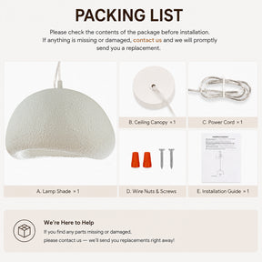 1 Lights W20in Modern Dome Pendant Light Single Modern White Chandelier for Dining Room Industrial Concrete Shade Hanging Light