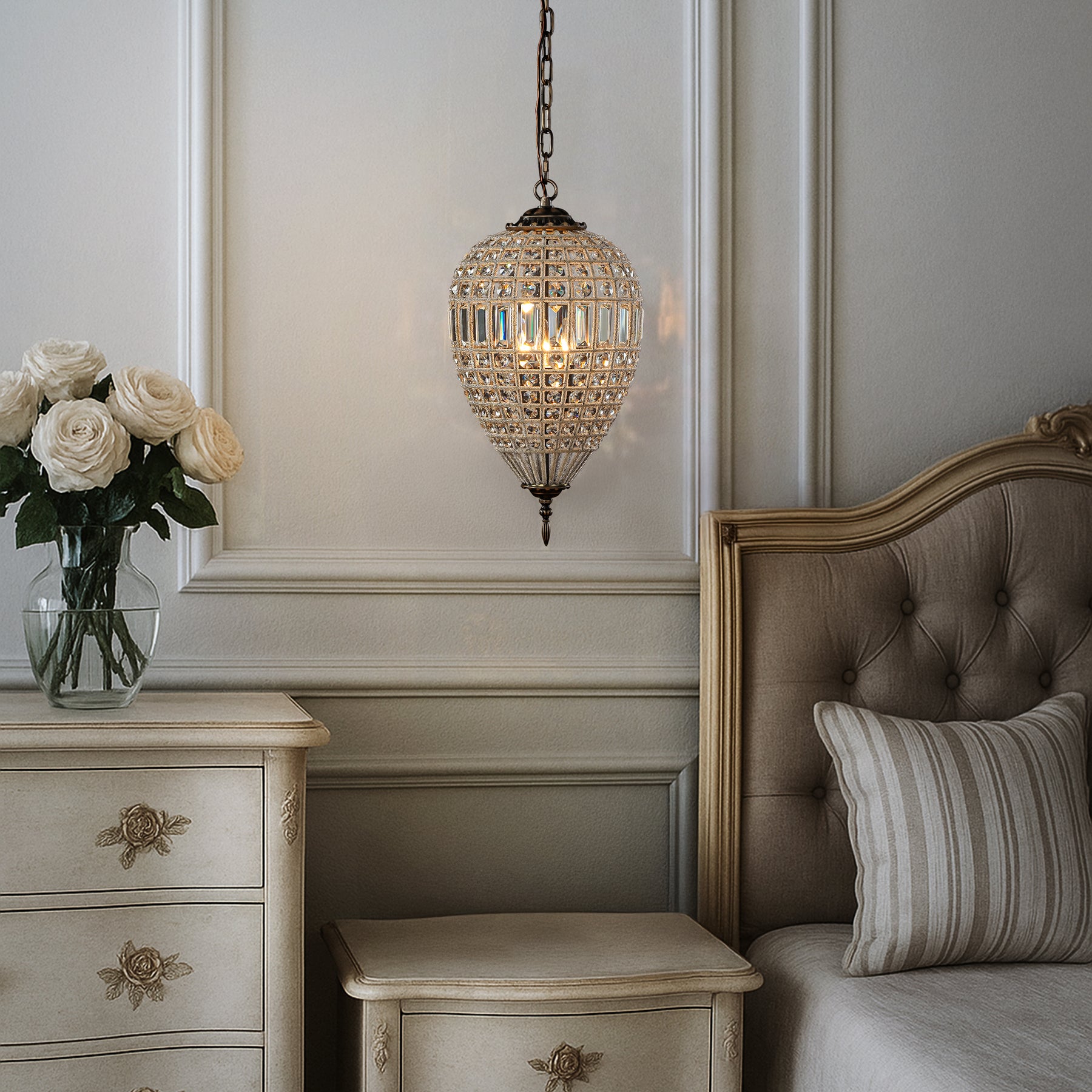 OpenBox 1-Light French Empire Handcrafted Crystal Chandelier Antique Bronze Finish Dimmable Vintage Pendant Light