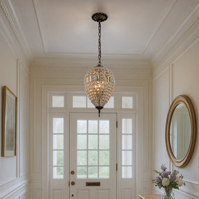 1-Light French Empire Handcrafted Crystal Chandelier Antique Bronze Finish Dimmable Vintage Pendant Light for Dining Room Foyer Bedroom