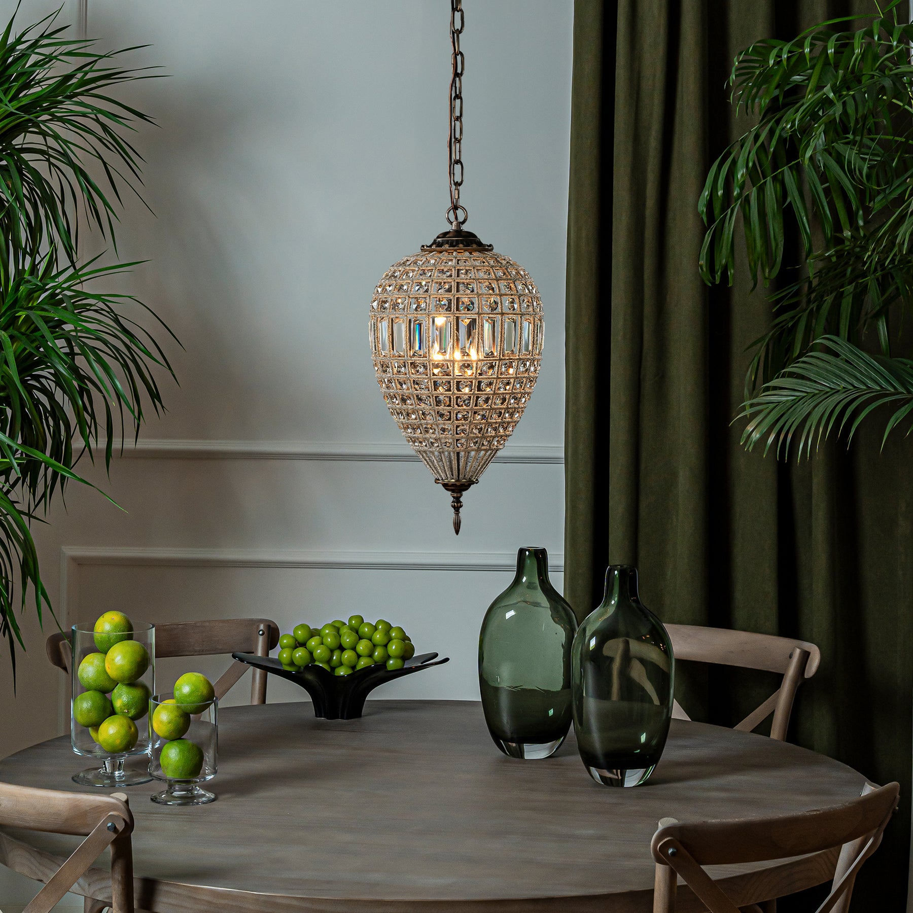 1-Light French Empire Handcrafted Crystal Chandelier Antique Bronze Finish Dimmable Vintage Pendant Light for Dining Room Foyer Bedroom