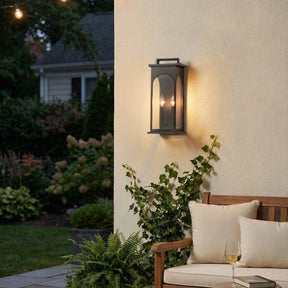 2-Light H19” Outdoor Wall Lantern Large Black Exterior Wall Light with Clear Tempered Glass and Dusk to Dawn Sensor for Front Door, Garage & Entryway