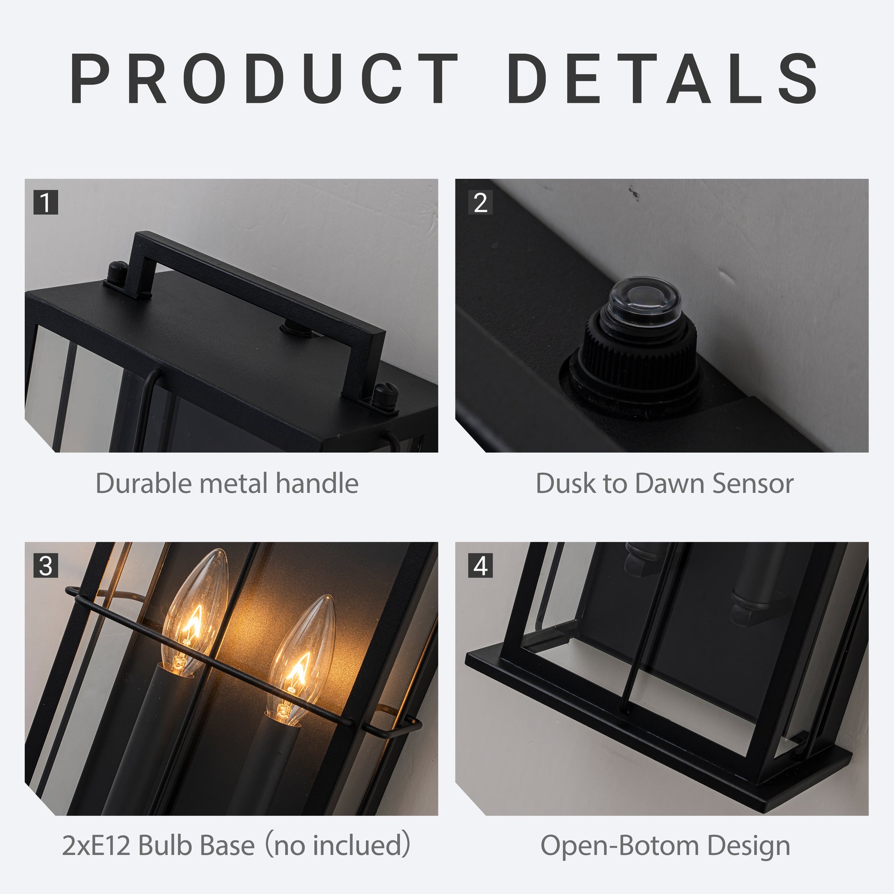 H19" Modern Large Lantern Outdoor Wall Light with Clear Glass Dual-Bulb Design and  Black Finish Wall Sconces for Porch Patio Entryway